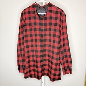John Blair Mens Flannel Red and Black Check Button Up Shirt Size Large